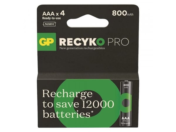 GP Batteries ReCyko Pro B26184, 800 mAh, Nikkelmetallhydrid (NiMH), AAA, 1,2 V, Svart, Grønn, 4 stykker