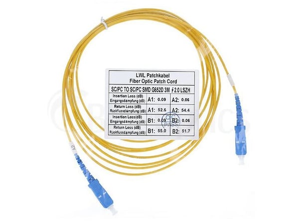 BlueOptics© Simplex fiberoptisk patchkabel, SC-UPC/SC-UPC blå, 2 meter, singlemode E9/125µm, G.657.A1, OS2, inngangsdemping: mindre enn 0,2dB, merk...
