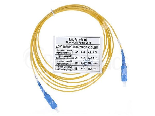 BlueOptics© Simplex fiberoptisk patchkabel, SC-UPC/SC-UPC blå, 50 meter, singlemode E9/125µm, G.657.A1, OS2, inngangsdemping: mindre enn 0,2dB, mer...