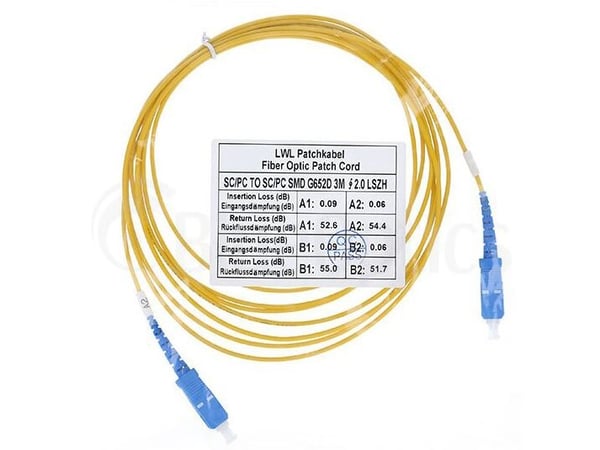 BlueOptics© Simplex fiberoptisk patchkabel, SC-UPC/SC-UPC blå, 5 meter, singlemode E9/125µm, G.657.A1, OS2, inngangsdemping: mindre enn 0,2dB, merk...