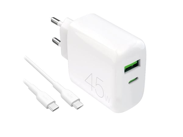 Puro Daily Prolite 45W lader USB-C USB-A med USB-C-kabel hvit