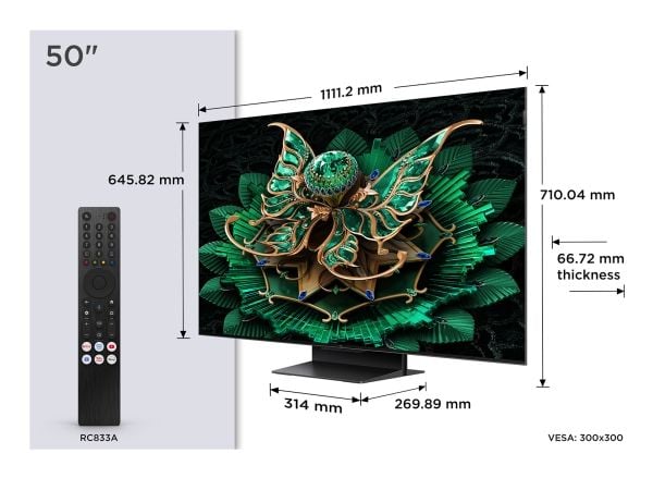 TCL 50C7K - 50" Diagonalklasse (49.5" synlig) - C7K Series LED-bakgrunnsbelyst LCD TV - QLED - Smart TV - Google TV - 4K UHD (2160p) 3840 x 2160 - ...