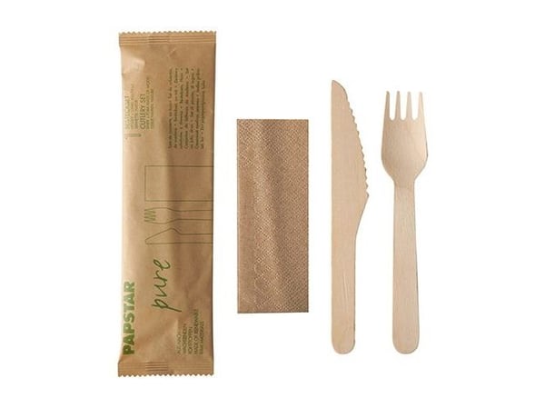 Papstar 88229, 1 personer, Engångsgaffel, Engångskniv, Paper napkin, Trä, Självtorkning, Monokromatiskt, 50 styck