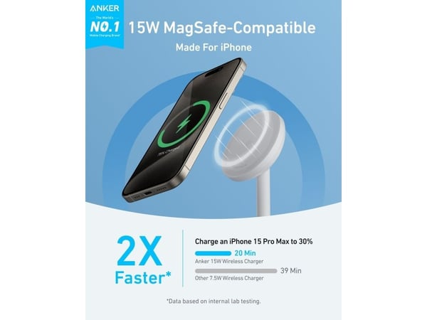Anker MagGo - Trådløst ladestativ - stativ - 15 Watt - 2,5 A - hvit