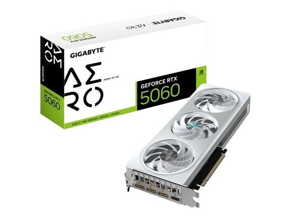 GIGABYTE GeForce RTX 5060 AERO OC 8G, GeForce RTX 5060, 8 GB, GDDR7, 128 bittiä, 7680 x 4320 pikseliä, PCI Express 5.0