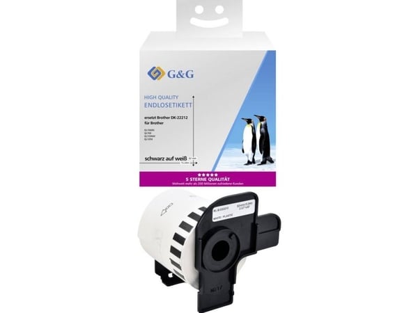 G&G etiketter (endlos) kompatibel med Brother DK-22212 62 mm x 15,24 m termodirekte papir hvit 1 stk permanent - adresseetiketter ET-B-G-22212