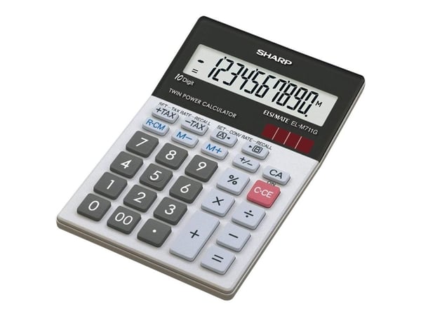Sharp Elsi Mate EL-M711GGY - Skrivbordskalkylator - 10 siffror - solcellspanel, batteri - svart, vit