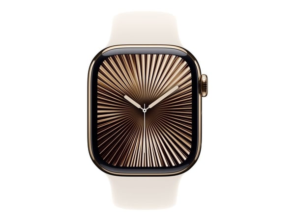 Apple Watch Series 10 (GPS + Cellular) - 42 mm - gull titan - smartklokke med sportsbånd - fluorelastomer - stjernelys - båndbredde: M/L - 64 GB - ...