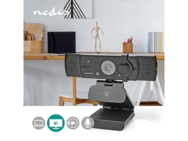 Nedis Webcam | Full HD@60fps / 4K@30fps | Autofokus | Inbyggd mikrofon | Svart