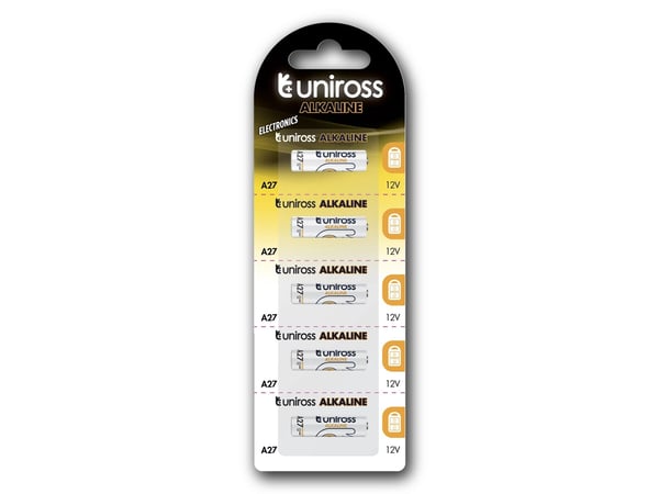 Uniross U5A27, Engangsbatteri, A27, Lithium-Manganese Dioxide (LiMnO2), 12,2 V, 5 stykker, 22 mAh