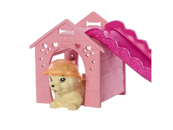 Barbie Puppy Pool Party -lelupakkaus, jossa nukke, allas, koirankoppi ja liukumäki, 2 lemmikkihahmoa ja 6 tarviketta, Muotinukke, Naaras, 3 vuosi/v...