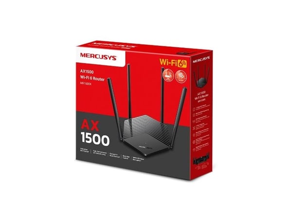 TP-Link MR1500X, Wi-Fi 6 (802.11ax), Dobbelbånd (2.4 GHz / 5 GHz), Ethernet/bredbåndsforbindelse, Sort, Frittstående router