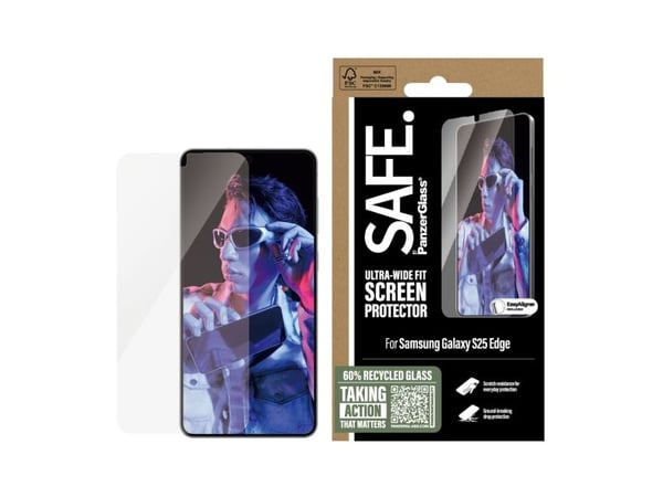 PanzerGlass SAFE. by ® Screen Protector Samsung S25 Edge | Ultra-Wide Fit, Samsung, Samsung - Galaxy S25 Edge 5G, Asennus kuivana, Naarmuuntumisenk...