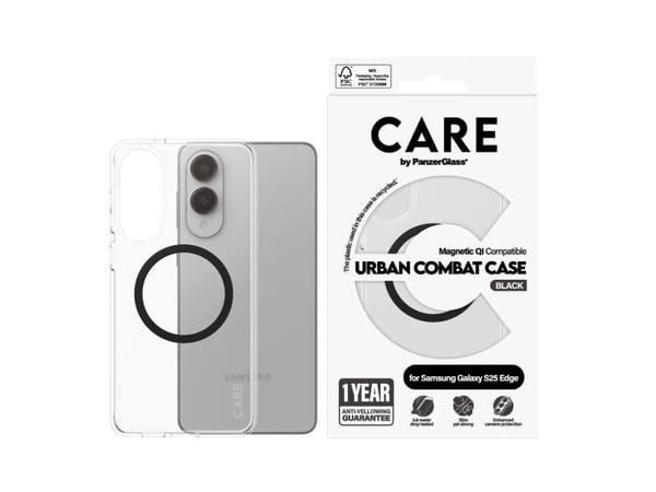 PanzerGlass CARE by ® Flagship Case Transparent Urban Combat m. Sorter Qi-kompatibel Samsung S25 Edge, Deksel, Samsung, Samsung - Galaxy S25 Edge 5...