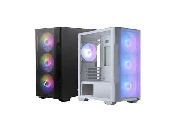 MSI MAG FORGE M100R - microATX-tårn gaming - sidepanel med vindu (herdet glass) - ingen strømforsyning (ATX) - hvit - USB/lyd