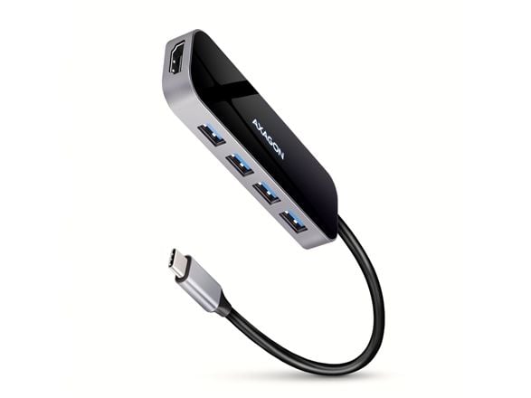 AXAGON HMC-6H4A USB-hub, 4x USB-A + HDMI, USB-C 3.2 Gen 1, PD 100W - 20 cm USB-C-kabel