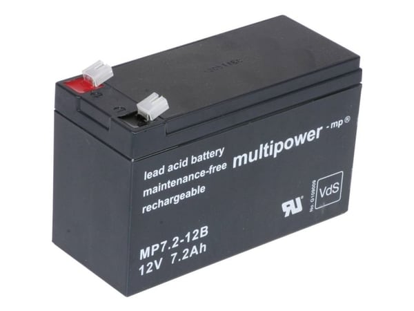 multipower MP7,2-12B blybatteri 12 V 7,2 Ah blyfleece (B x H x T) 65 x 102 x 151 mm, kontaktpol, vedlikeholdsfritt, lav selvutladning, VDS-sertifisert