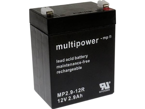 multipower MP2,9-12R blybatteri 12 V 2,9 Ah (B x H x T) 79 x 107 x 56 mm flatstift 4,8 mm vedlikeholdsfritt lav selvutlading
