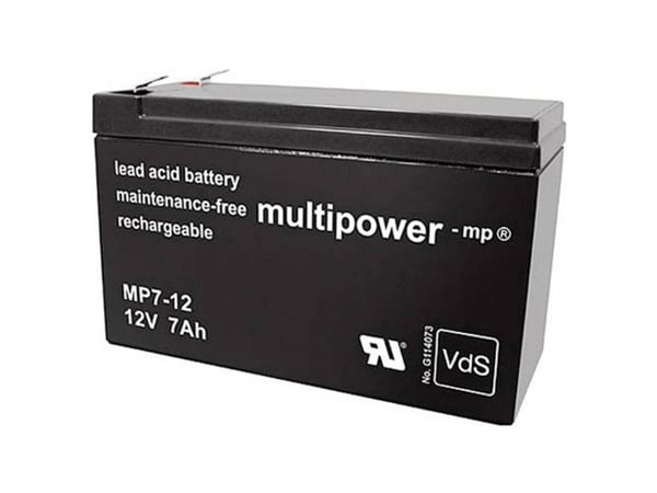multipower MP7-12 Lyijyakku 12 V 7 Ah Lyijyakku (B x K x S) 65 x 102 x 151 mm Litteä pistoke 4,8 mm Huoltovapaa, vähäinen itsepurkautuminen, VDS-se...