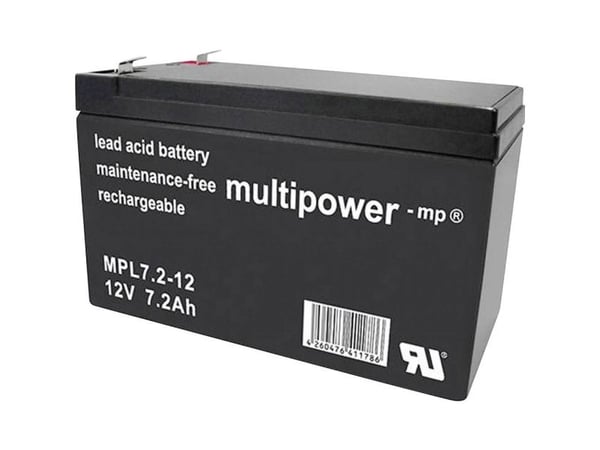 multipower MPL7,2-12 Lyijyakku 12 V 7,2 Ah Lyijyakku (B x K x S) 65 x 102 x 151 mm Litteä pistoke 6,35 mm Huoltovapaa, vähäinen itsepurkautuminen