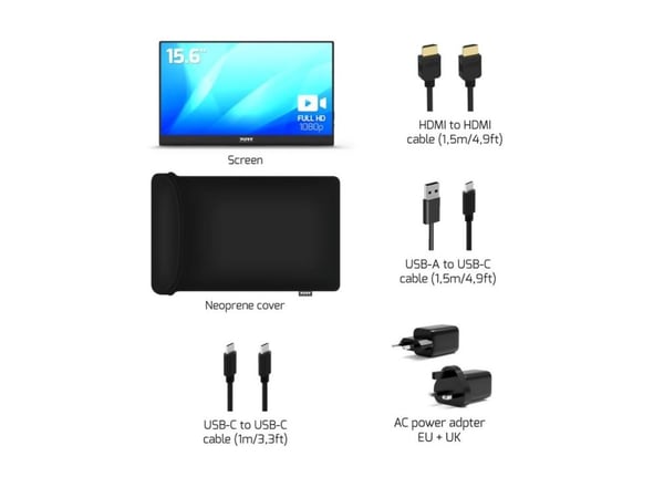 PORT Connect - LCD-skjerm - 15.6" - portabel - 1920 x 1080 Full HD (1080p) @ 60 Hz - IPS - HDMI, 2xUSB-C - høyttalere