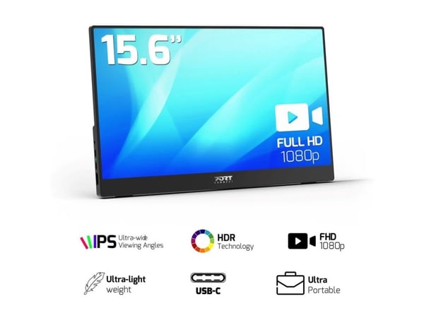 PORT Connect - LCD-skjerm - 15.6" - portabel - 1920 x 1080 Full HD (1080p) @ 60 Hz - IPS - HDMI, 2xUSB-C - høyttalere