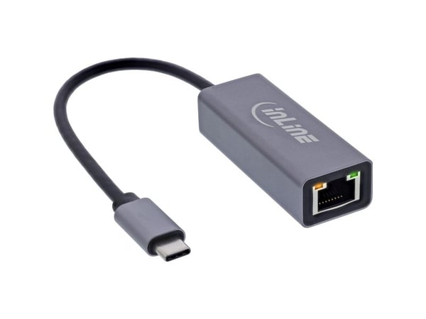 InLine 33380Q, USB Type-C, RJ-45, Hankjønn, Grå, 0,15 m, Data, Kraft indikator
