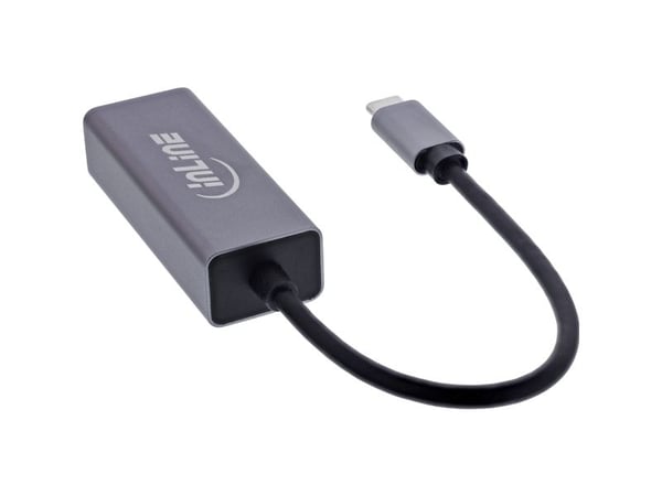 InLine 33380Q, USB Type-C, RJ-45, Hankoppling, Grå, 0,15 m, Data, Energiljus
