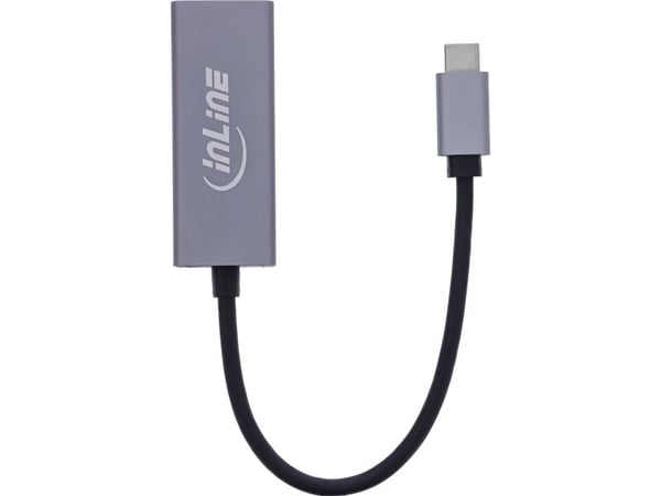 InLine 33380Q, USB Type-C, RJ-45, Hankoppling, Grå, 0,15 m, Data, Energiljus
