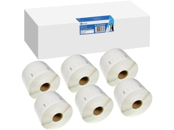 6 x G&amp;G-etiketter 32 mm x 57 mm, for utskrift på Dymo 11354/ s0722540