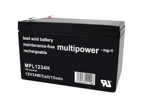 multipower MPL1234H-V0 blybatteri 12 V 8,5 Ah blyfleece 65 x 102 x 151 mm flatstift 6,35 mm vedlikeholdsfritt lav selvutlading