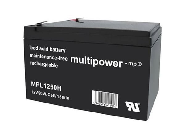 multipower MPL1250H blybatteri 12 V 14 Ah Blyfleece 98 x 100 x 151 mm flattstift 6,35 mm vedlikeholdsfritt lav selvutlading