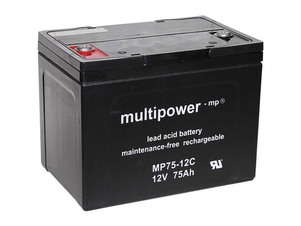multipower MPC75-12I blybatteri 12 V 75 Ah blyfleece (260 x 207 x 170 mm) M6 skrutilkobling - syklusstabilt, vedlikeholdsfritt, lav selvutladning