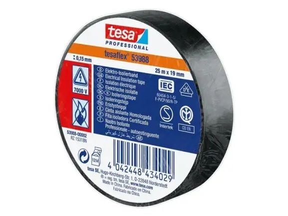 TESA Professional, 1 stykker, Svart, PVC, 7000 V, 25 m, 19 mm