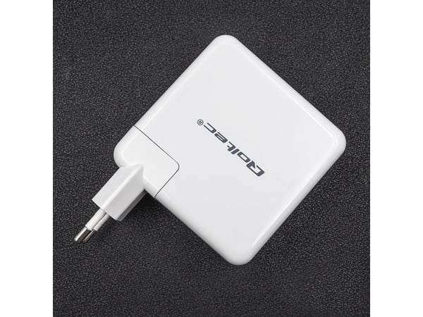 Qoltec GaN FAST - Strømadapter - 108 watt - 4.7 A - PD - 2 utgangskontakter (USB, USB-C) - hvit