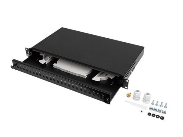 Lanberg - Koblingspanel - rackmonterbar - ST/FC x 24 - RAL 9004, svart - 1U - 19"