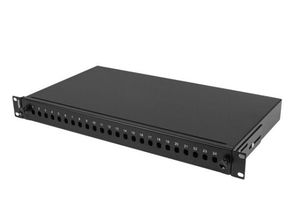 Lanberg - Koblingspanel - rackmonterbar - ST/FC x 24 - RAL 9004, svart - 1U - 19"