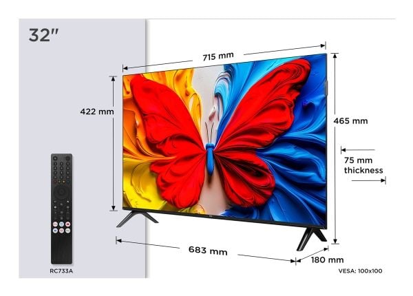 TCL 32S5K, 81,3 cm (32"), 1920 x 1080 piksler, QLED, Smart TV, Wi-Fi, Sort