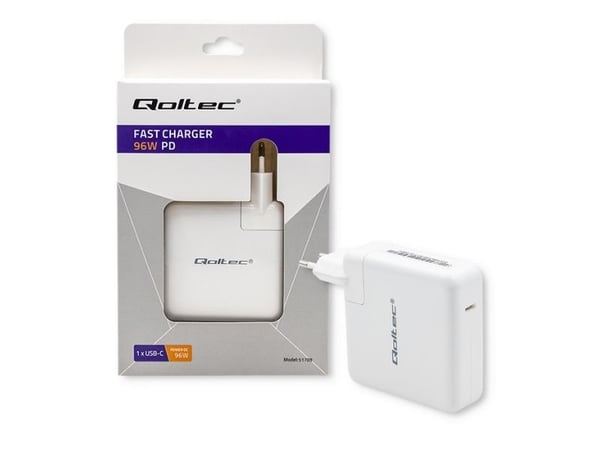 Qoltec - Strömadapter - snabb - 96 Watt - 4.7 A - PD (USB-C) - vit