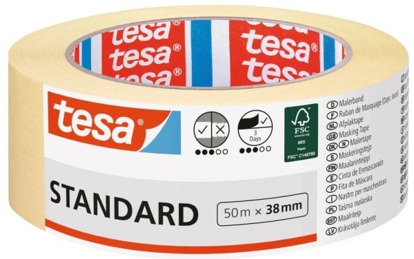 TESA Standard, maalarinteippi, paperi, valkoinen, universaali, 2 päivää, 50 m