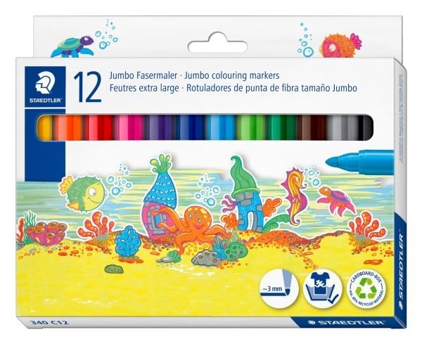 STAEDTLER Fiberpen Noris® Jumbo 3,0 mm - med 12 stk. ass. farver