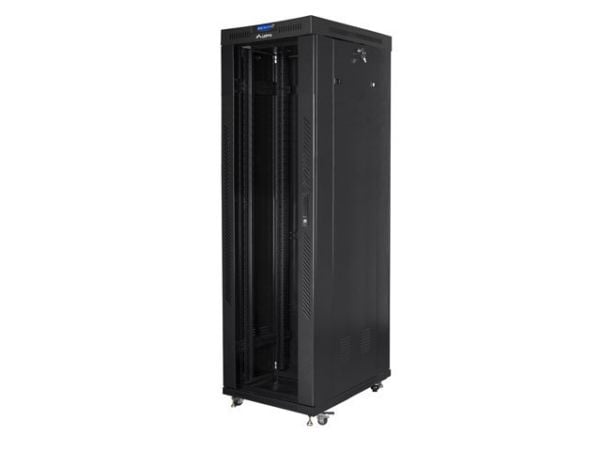 Lanberg FF01 series V2 - Rack skap - 600 x 1000, flat pack, with glass door, LCD - med 6 kjølevifter, termostat - fritt stående, står på gulv - sva...