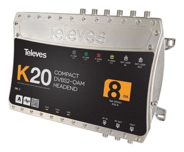 Televes K20, 950 - 2150 MHz, 49 - 84 dBµV, 75 O, 95 dBµV, 46 - 862 MHz, 8,28 MHz