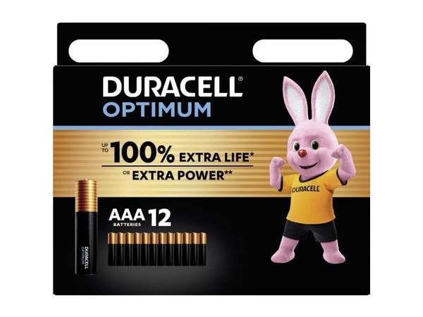 Duracell Optimum AAA, Engangsbatteri, AAA, Alkalinsk, 12 stykker, Hengende boks, Sylindriske
