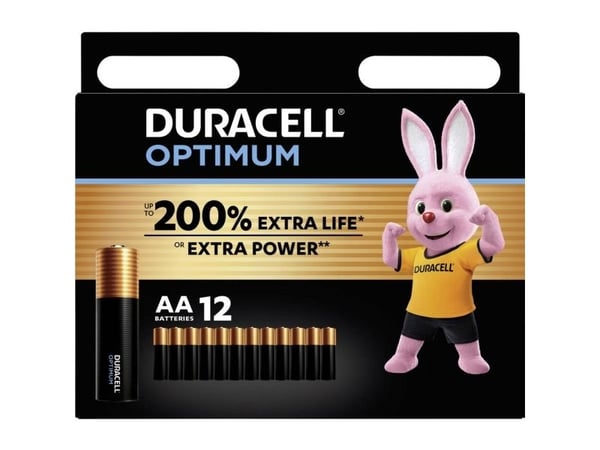Duracell Optimum AA, Engangsbatteri, AA, Alkalinsk, 12 stykker, Hengende boks, Sylindriske