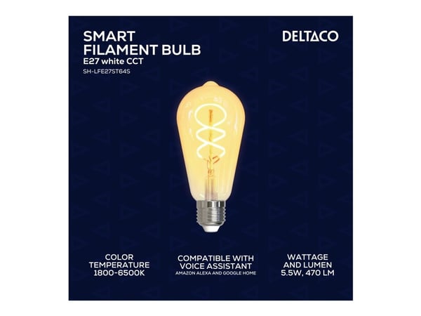 DELTACO SMART HOME - LED-filamentlyspære - form: ST64 - E27 - 5.5 W (ekvivalent 35 W) - klasse G - hvitt lys - 1800-6500 K