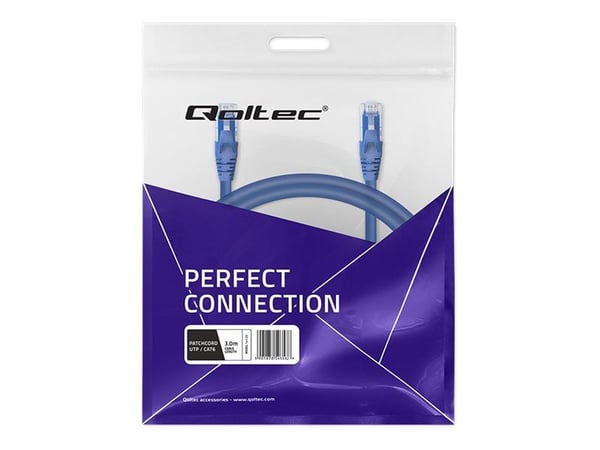 Qoltec - Patch-kabel - RJ-45 (hane) till RJ-45 (hane) - 3 m - UTP - CAT 6 - formpressad, hakfri - blå
