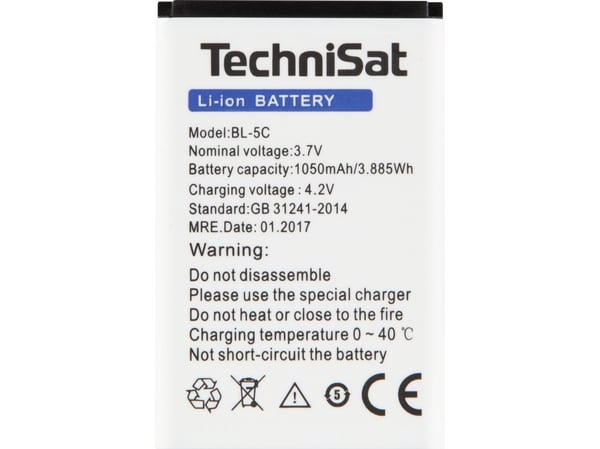 TechniSat BL-5C, Oppladbart batteri, Lithium-Ion (Li-Ion), 3,7 V, 1 stykker, 1050 mAh, 3,885 Wh