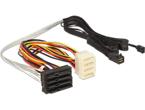 Delock - SAS intern kabel - med sidebånd - SAS 6Gbit/s - 29-pins intern SAS (SFF-8482) (hunn) til 4-pin intern strøm, 4 x Mini SAS HD (SFF-8643) (h...