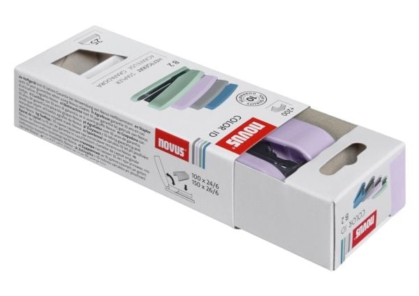 Novus B 2 ColorID 2.0, 25 ark, Lilac, 24/6, 26/6, Metall, Plast, 80 g/m², 6,5 cm